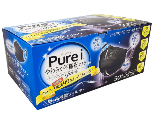 Purei 부직포 컬러 마스크(블랙) 50매